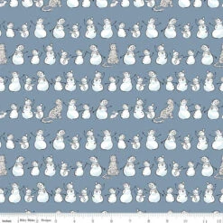 Flannel Snow Leopard Snowmen Rows Cornflower