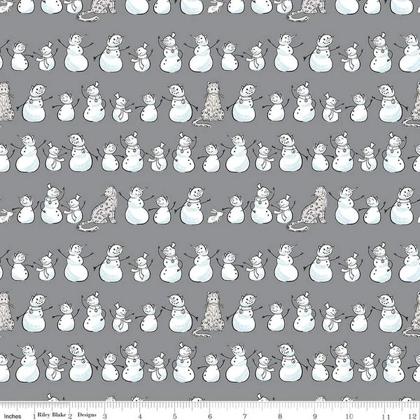 Flannel Snow Leopard Snowmen Rows Gray